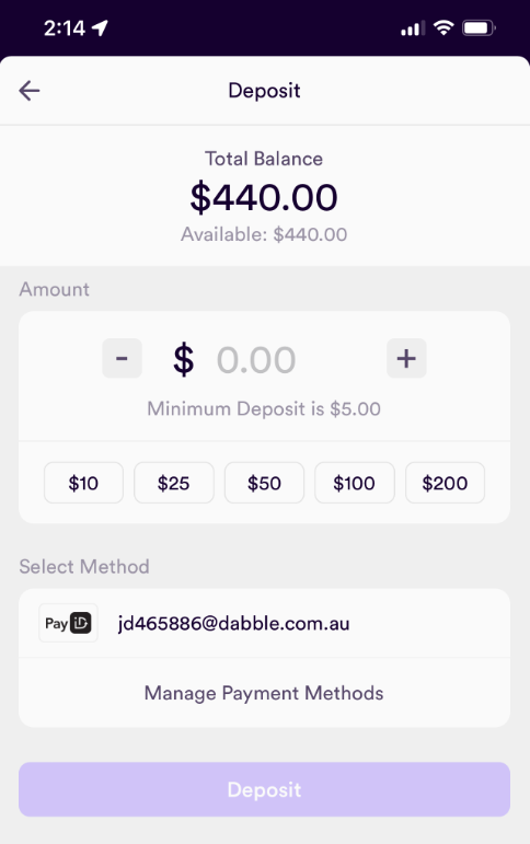 Deposit with Pay ID – Dabble